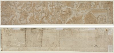 Carro tirado por leones con amorcillos (recto) Estudio arquitectónico parcial (verso) de Unknown artist