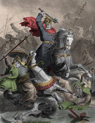 Carlos Martel liderando a los francos en la batalla contra la invasión árabe en Tours, 732 de Unknown artist