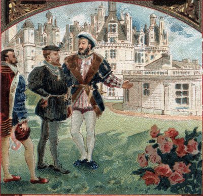 Carlos V recibido por Francisco I en el Castillo de Chambord. Cromolitografía de finales del siglo XIX de Unknown artist