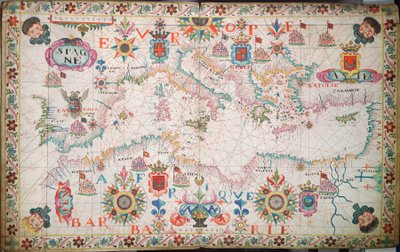 Carta de los mares Mediterráneo, Negro y Caspio, c.1600 (manuscrito) de Unknown artist