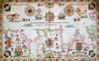 Carta del Mediterráneo occidental con las costas norteafricanas y españolas y el Atlántico de Unknown artist