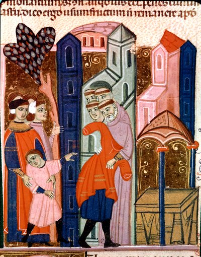 Los niños son confiados a los monjes para su educación. Miniatura del Código de Justiniano de Unknown artist