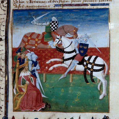 Torneo caballeresco entre Tristán y Palamedes. Miniatura tomada del manuscrito 