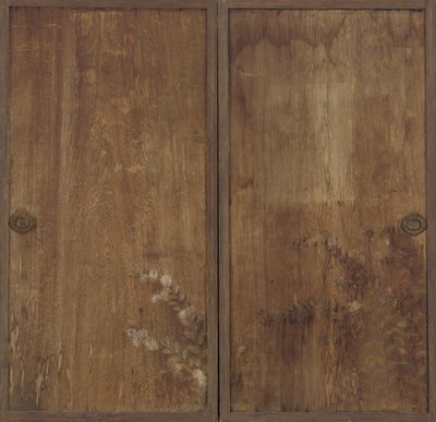 Crisantemos pintados en un par de puertas de madera de Unknown artist