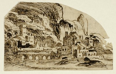 Ciudadela y puente en las montañas de Unknown artist