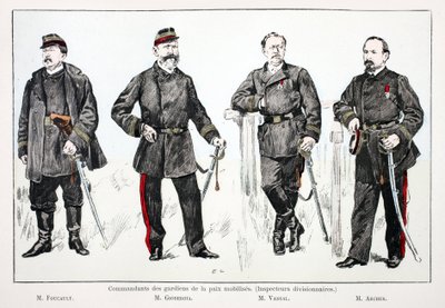 Comandantes de los guardianes de la paz movilizados (inspectores divisionales), de izquierda a derecha: Sr. Foucault, Sr. Giobergia, Sr. Vassal, Sr. Archer de Unknown artist