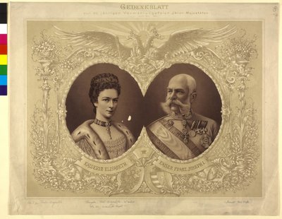 Papel conmemorativo de la ceremonia de boda de los 40 años de su Majestad el 24. abril de 1854 de Unknown artist
