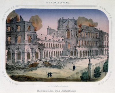 Comuna de París: Incendio en el Ministerio de Finanzas (en el momento de las Tullerías) el 24 de mayo de 1871. Grabado del siglo XIX de Unknown artist