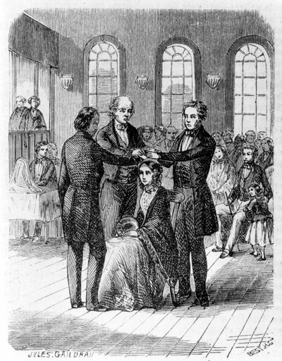 Confirmación entre los mormones. Grabado del siglo XIX de Unknown artist