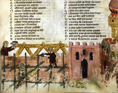 Escena de construcción. Miniatura del “Roman de Troy” de Benoit de Saint Maure. Siglo XIV Biblioteca Marciana, Venecia de Unknown artist
