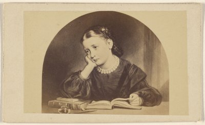 [Copia de un cuadro de una joven de aspecto abatido leyendo un libro en una mesa]. de Unknown artist