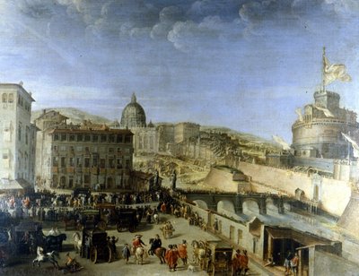 Cortejo del Papa al Puente S. Angelo en Roma de Unknown artist