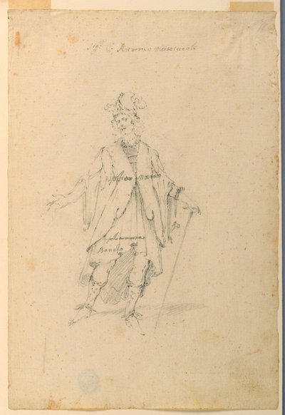 Diseño de vestuario: un hombre con atuendo fantástico para un ballet de Unknown artist