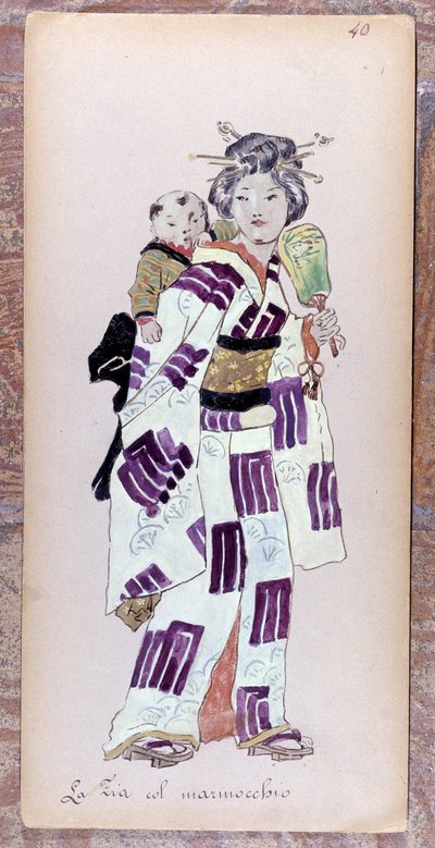 Traje de la zia con il marmocchio (Niño) para la creación de Madame Butterfly de Giacomo Puccini en 1904.Colección del Museo della Scala de Milán. de Unknown artist