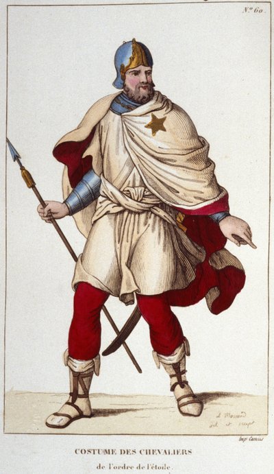 Traje de Caballero de la Orden de la Estrella, fundada por Juan II el Bueno, en 1351. Grabado de 1830 de Unknown artist