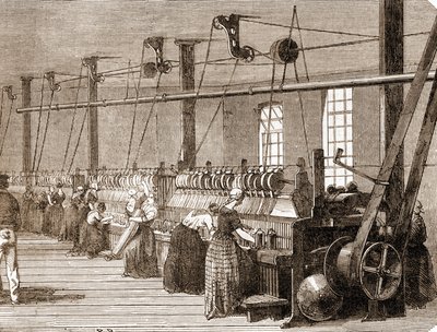 Taller de tejido de algodón. Grabado de 1860 de Unknown artist