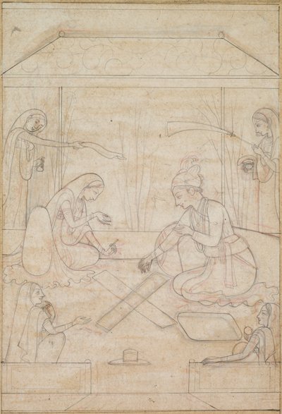 Pareja jugando Chaupar en una terraza de Unknown artist