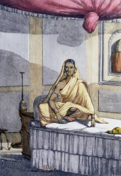 Cultura, civilización y sociedad india: "Mujer de distinción" o mujer de casta superior. Grabado de 1808. de Unknown artist