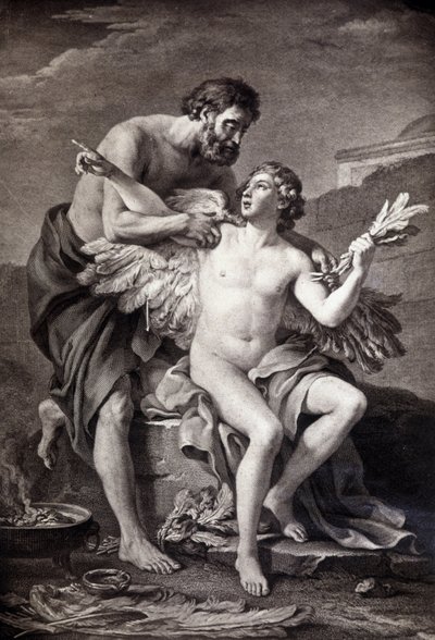 Dédalo e Ícaro (grabado del siglo XIX) de Unknown artist
