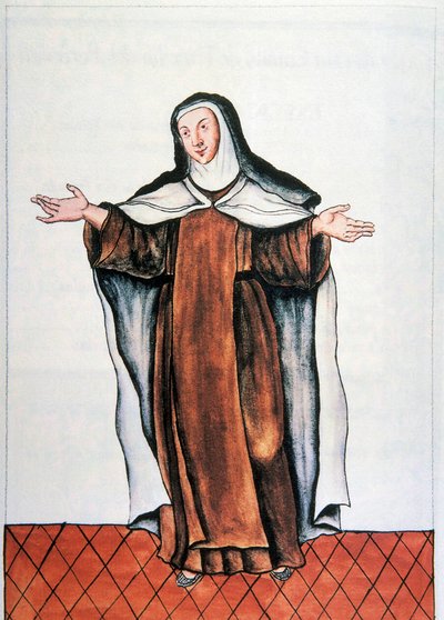 Vida cotidiana y costumbres de Perú: "Carmelita descalza" Acuarela tomada del libro "Trujillo del Perú" por Baltasar Martínez Compañón y Bujanda, obispo de Trujillo (1782-1785). Siglo XVIII. Madrid. Biblioteca del Palacio Real de Unknown artist