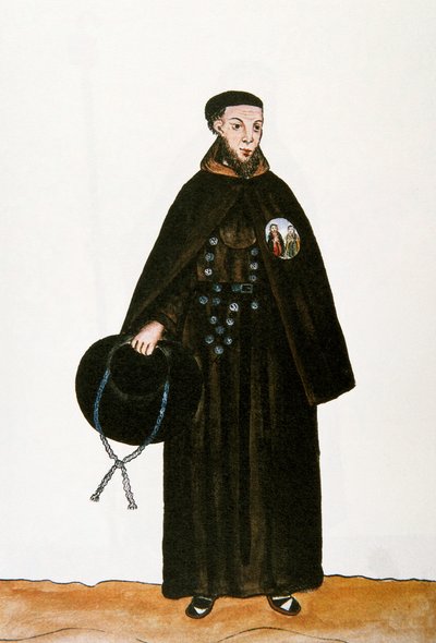 Vida y costumbres del Perú: representación de un monje de la orden franciscana. Acuarela del libro "Trujillo del Perú" por Baltasar Martinez Compañón y Bujanda, obispo de Trujillo (1782-1785) de Unknown artist