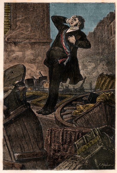 Muerte de Alphonse Baudin (1811-1851) en la barricada del Faubourg Saint Antoine el 3/12/1851 durante el Golpe de Estado de Luis Napoleón III - grabado en “Histoire d