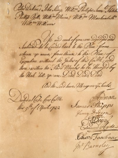 Orden de ejecución para los piratas condenados de Unknown artist
