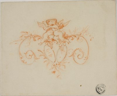 Pergaminos decorativos con dos amorcillos de Unknown artist