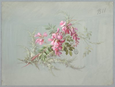 Diseño para papel tapiz y textil: flores y pájaros de Unknown artist