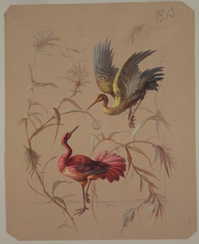 Diseño para Papel Tapiz y Textiles: Flores y Pájaros de Unknown artist