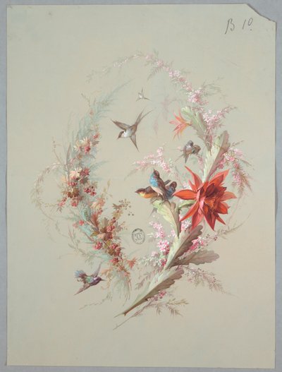 Diseño para Papel Tapiz y Textil: Flores y Pájaros de Unknown artist