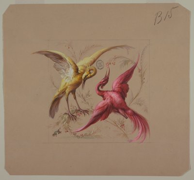 Diseño para papel tapiz y textiles: Flores y pájaros de Unknown artist