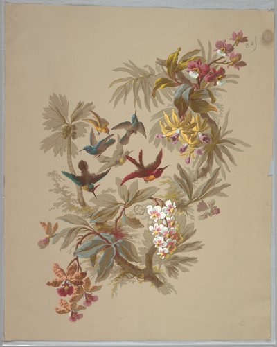 Diseño para papel tapiz y textiles: Flores y pájaros de Unknown artist
