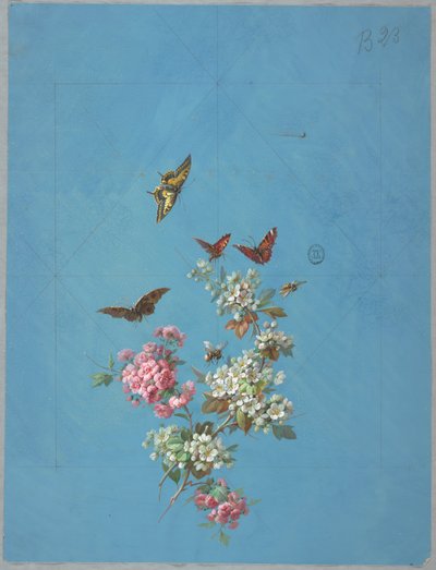 Diseño para Papel Tapiz y Textiles: Flores y Mariposas de Unknown artist