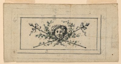 Diseño para un panel con una cabeza frente a dos tirsos cruzados de Unknown artist