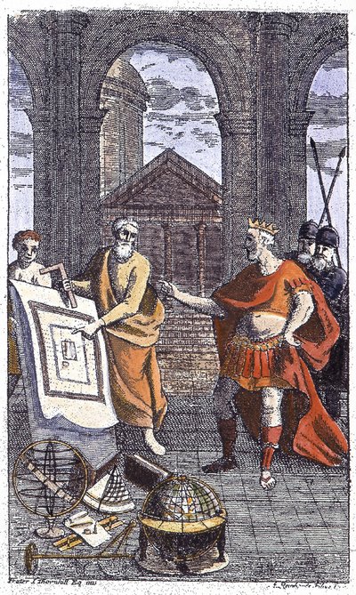(detalle) “Historia obligaciones y estatutos de la muy venerable Cofradía de los Francmasones”: Frontispicio grabado por Reinhardt Jr. (1742), para la famosa obra del hermano del Tercero, donde se traducen los pasajes esenciales de Ander de Unknown artist