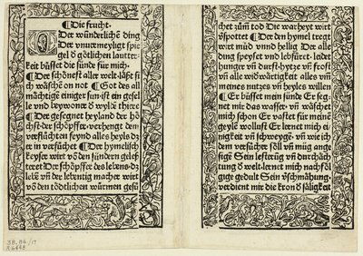 Pasajes devocionales con bordes ornamentales de Andächtig Zeitglöcklein des Leben und Leidens Christi, Lámina 17 de Xilografías de libros del siglo XV de Unknown artist