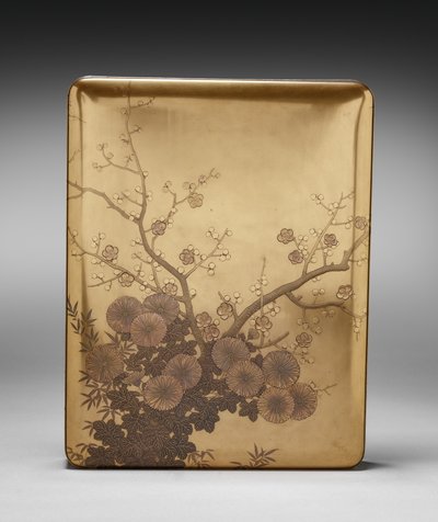 Caja de documentos (Ryōshibako) con crisantemo y ciruela (tapa) de Unknown artist
