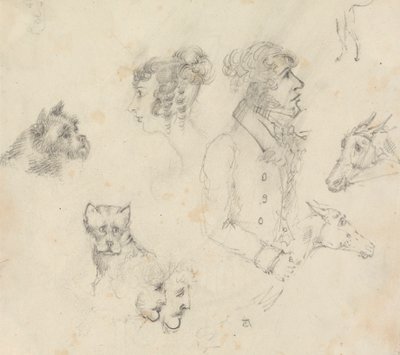 Perros, personas y caballos de Unknown artist