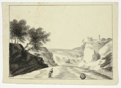 Figura Vestida en Paisaje con Castillo en un Acantilado de Unknown artist