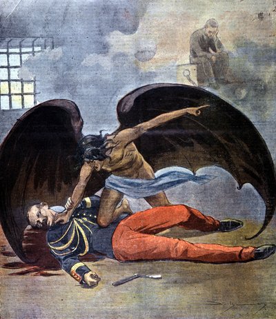 Dreyfus. El suicidio del Teniente Coronel Hubert Henry en su celda después de ser encontrado autor de la carta acusando a Dreyfus. 1898. de Unknown artist
