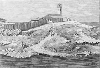 Caso Dreyfus: Capitán Alfred Dreyfus (1859 - 1935) deportado a la Isla del Diablo (1895 - 1899) en Guyana. Grabado. de Unknown artist