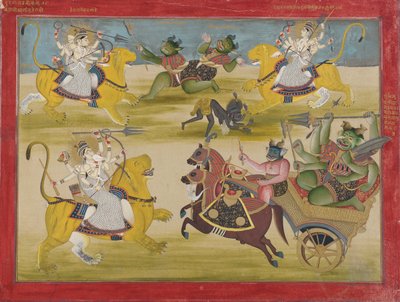 Durga luchando contra los rakshashas Shunga y Nishunga, del Devi Mahatmya de Unknown artist