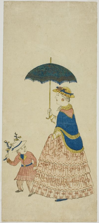 Dama holandesa con sombrilla y niño 阿蘭陀婦人と子供 (Orando fujin to kodo mo) de Unknown artist