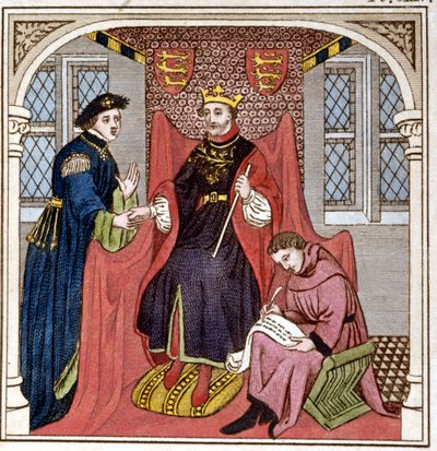 Eduardo III (1312 - 1377) recibió al Conde Guy de Flandes. Grabado de finales del siglo XVIII. Bibl. di Brera, Milán. de Unknown artist