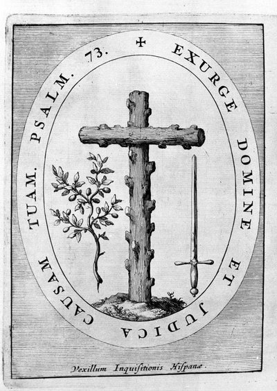 Emblema de la Inquisición Española: cruz, rama de olivo y espada. Siglo XVII de Unknown artist