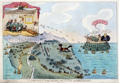 Caricatura inglesa sobre Napoleón Bonaparte - en Napoleón I, caricaturas, colección de maniquíes. 1814 - 1815. B.H.V.P. de Unknown artist