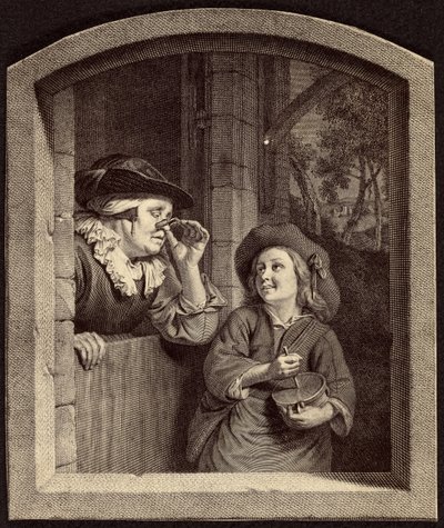 [Grabado de una anciana y un niño] de Unknown artist