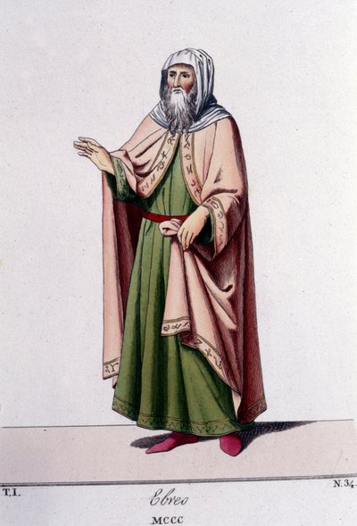 Grabado del siglo XIX que representa a un judío alrededor de 1300 de Unknown artist