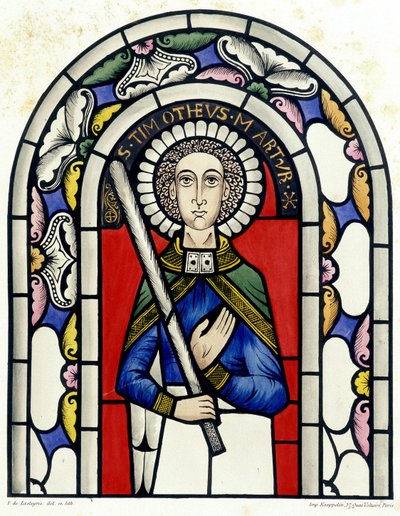 Grabado que representa la vidriera de San Timoteo, de la Iglesia de Neuviller de Unknown artist